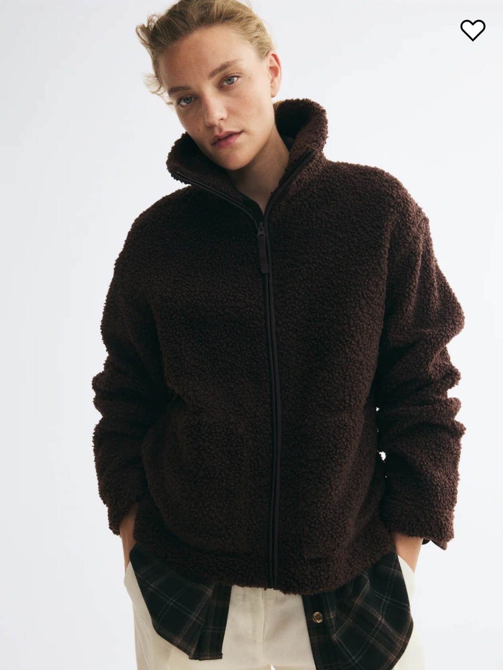 H&M Teddy Fleece Jacket in Dark Brown